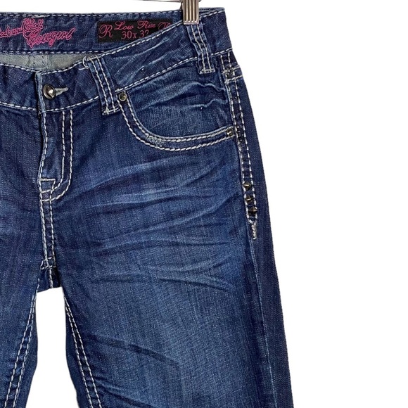 Rock and Roll Cowgirl Low Rise Studded Embellished Dark Blue Boot Cut Jeans 30 - Picture 6 of 16